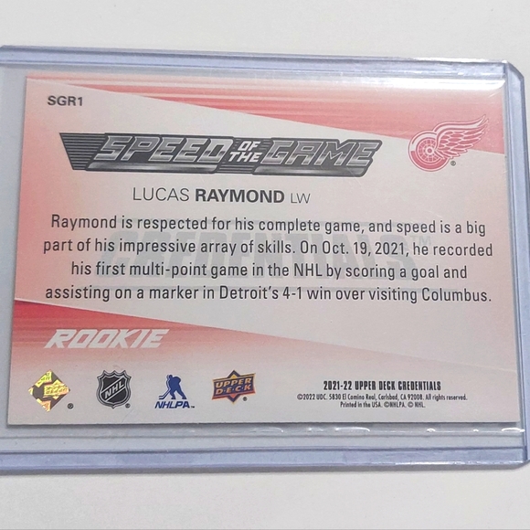 Lucas Raymond Upper Deck Credentials Insert Rookie Hockey Card Detroit Red Wings - Picture 2 of 2